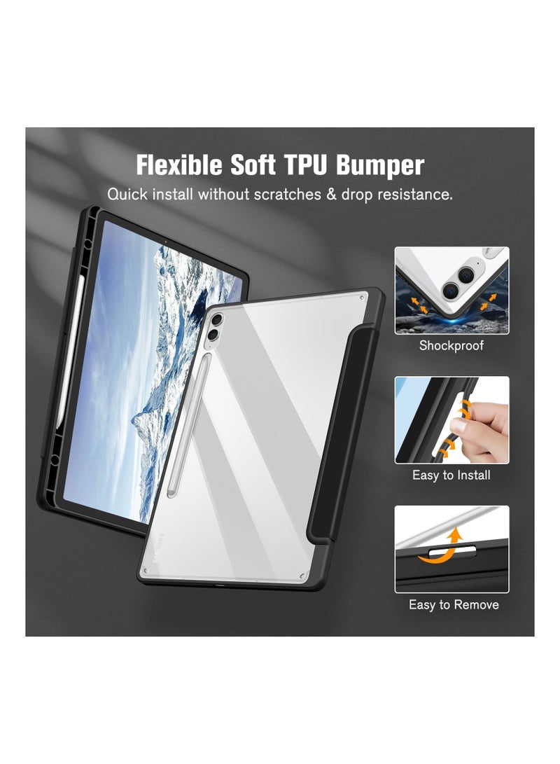 Y&D Hybrid Slim Case for Samsung Galaxy Tab S9 FE+ Plus/Galaxy S9+ Plus 12.4 Inch 2023 with S Pen Holder, Shockproof Cover Clear Transparent Back Shell, Auto Wake/Sleep, Black - Image 5