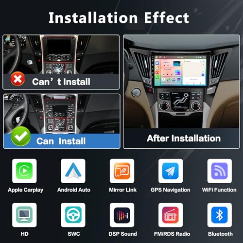 Inefala 8 Core 4+64G Radio for Hyundai Sonata 2010-2015 Android 15 CarPlay Stereo Upgrade 9" Touch Screen Android Auto Bluetooth GPS 59UI AHD Backup Camera - Image 3