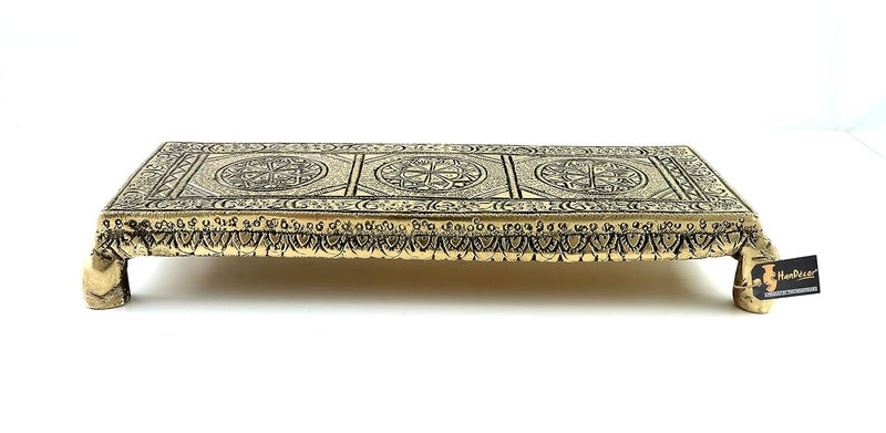 Two Moustaches Ethnic Handcrafted 85 Inches Brass Pooja Chowki Antique White - Image 2
