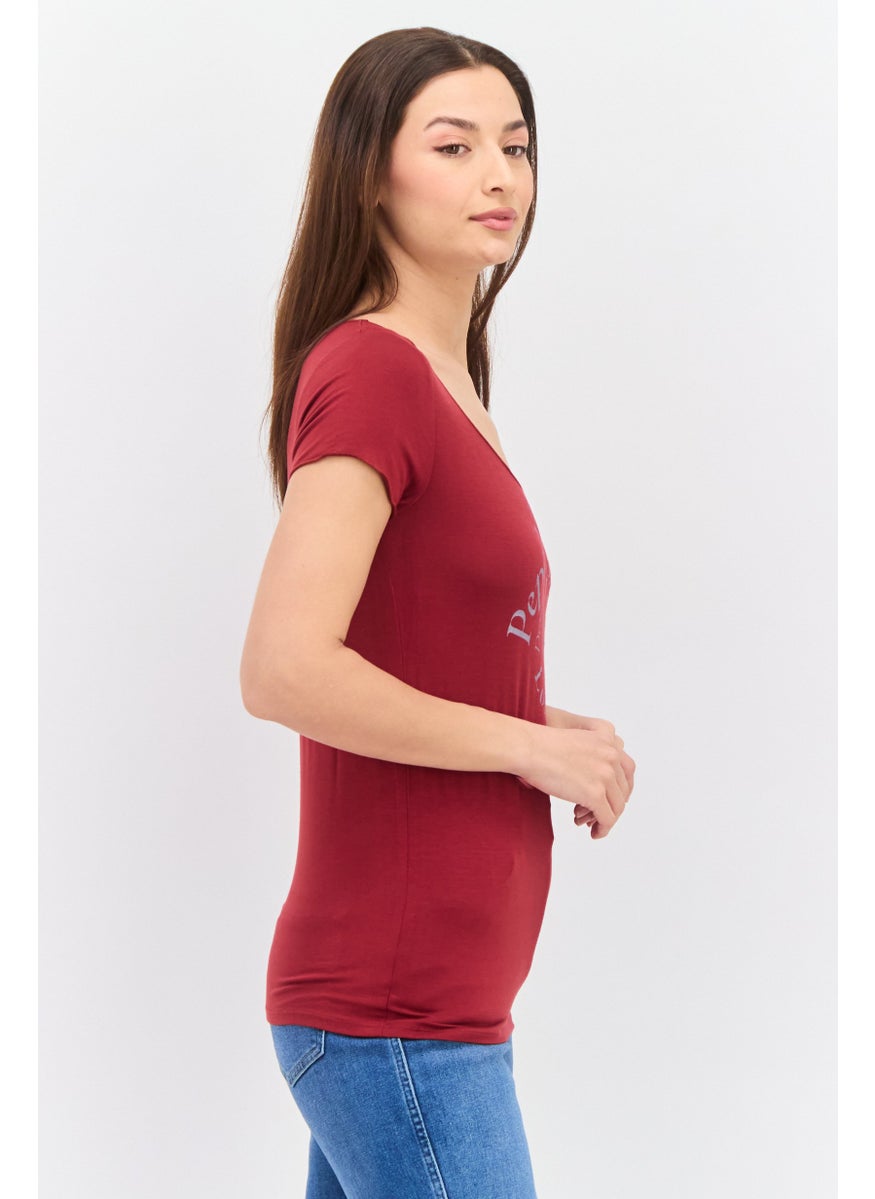 Pepe Jeans Women Scoop Neck Short Sleeve Graphic Print T Shirt, Red  - Image 2