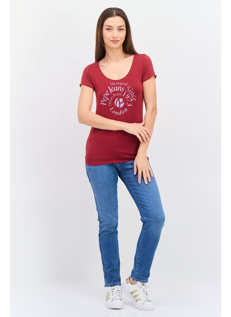 Pepe Jeans Women Scoop Neck Short Sleeve Graphic Print T Shirt, Red  - Image 4