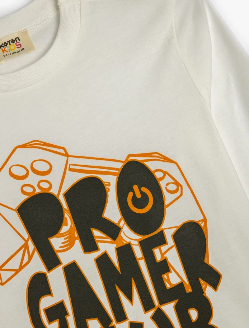 KOTON T-Shirt Game Themed Print Detail Long Sleeve Crew Neck Cotton