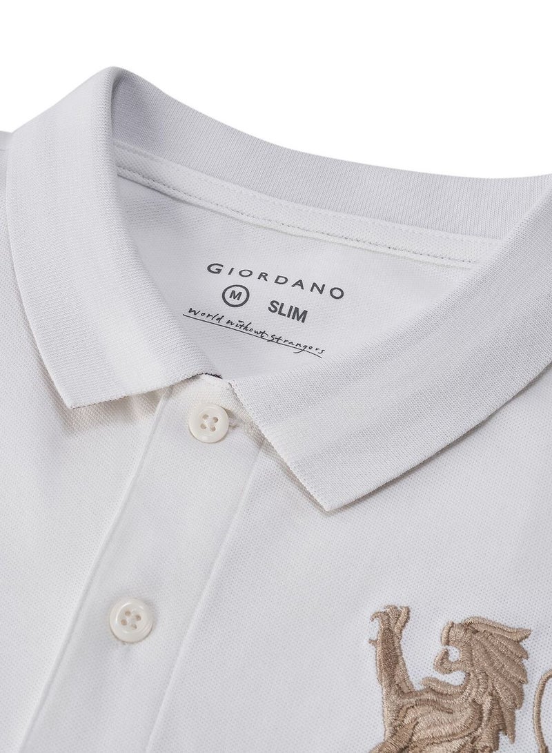 GIORDANO Men's 3D Lion Polo: Slim Fit, Bold Embroidery, Premium Pique - Image 5