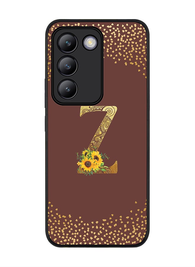 Stylizedd Rugged Black edge case for Vivo V30 Lite 5G, Flexible Cover -  Custom Monogram Initial Letter Mandala Floral Pattern Alphabet - Z  (Brown ) - Image 1
