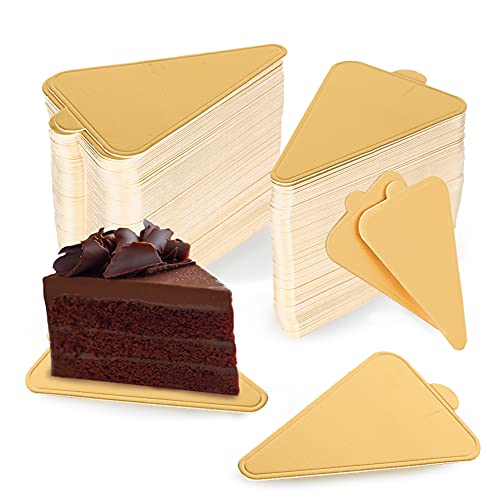 HANSGO Triangle Cake Bases, 100PCS Mini Cake Board Mousse Cake Cardboards Dessert Display Trays Golden Pastry Plates - Image 1