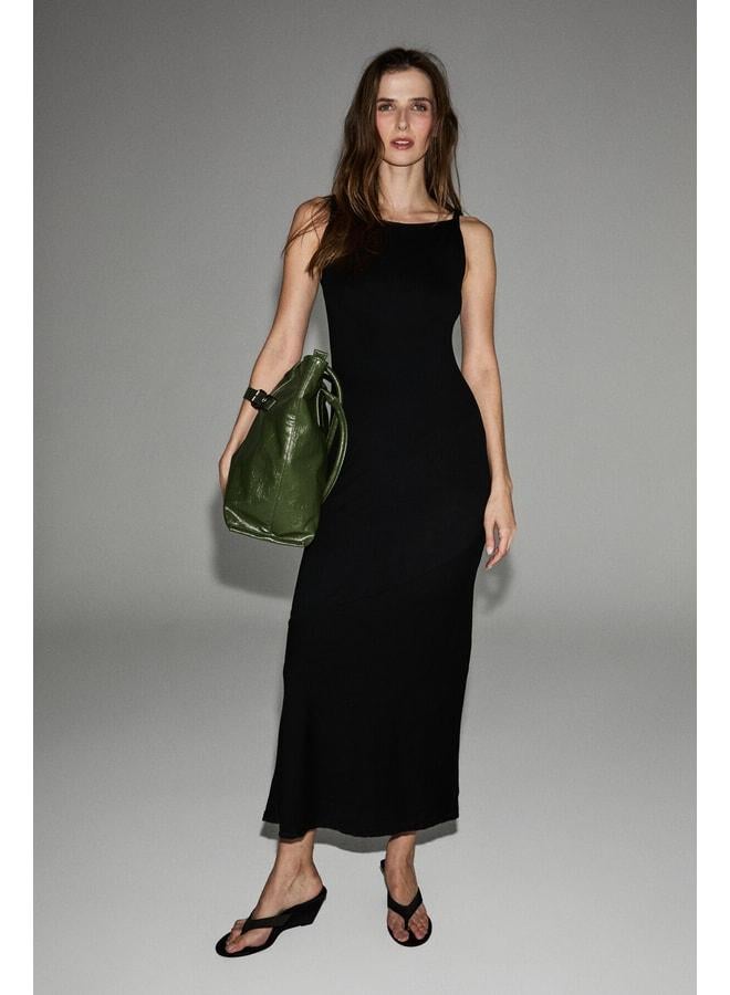 GRIMELANGE BAMBINA Women's Soft and Stretchy Fabric Double-Knot Shoulder Long Black Dress. - Image 1