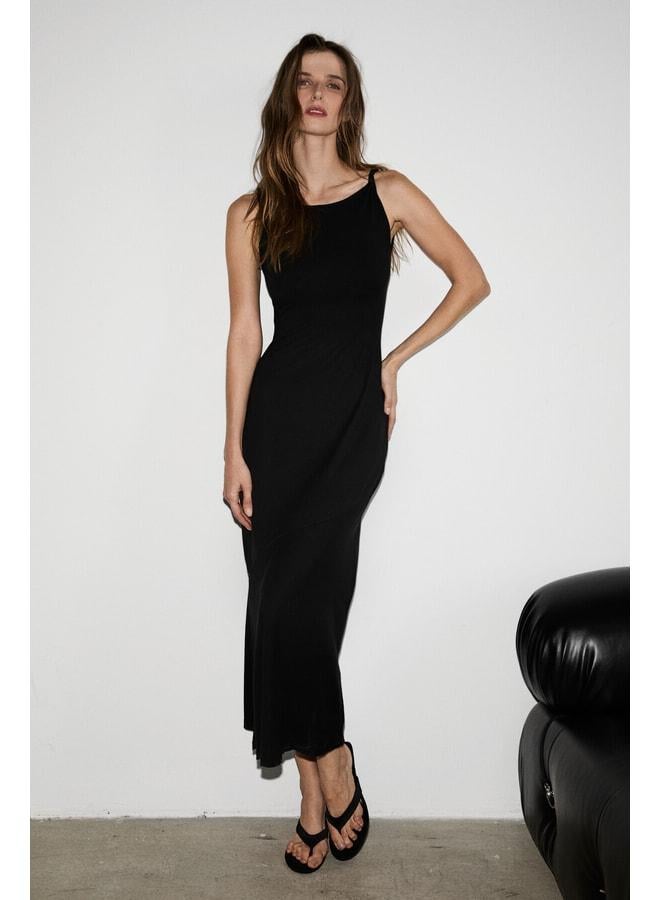 GRIMELANGE BAMBINA Women's Soft and Stretchy Fabric Double-Knot Shoulder Long Black Dress. - Image 3