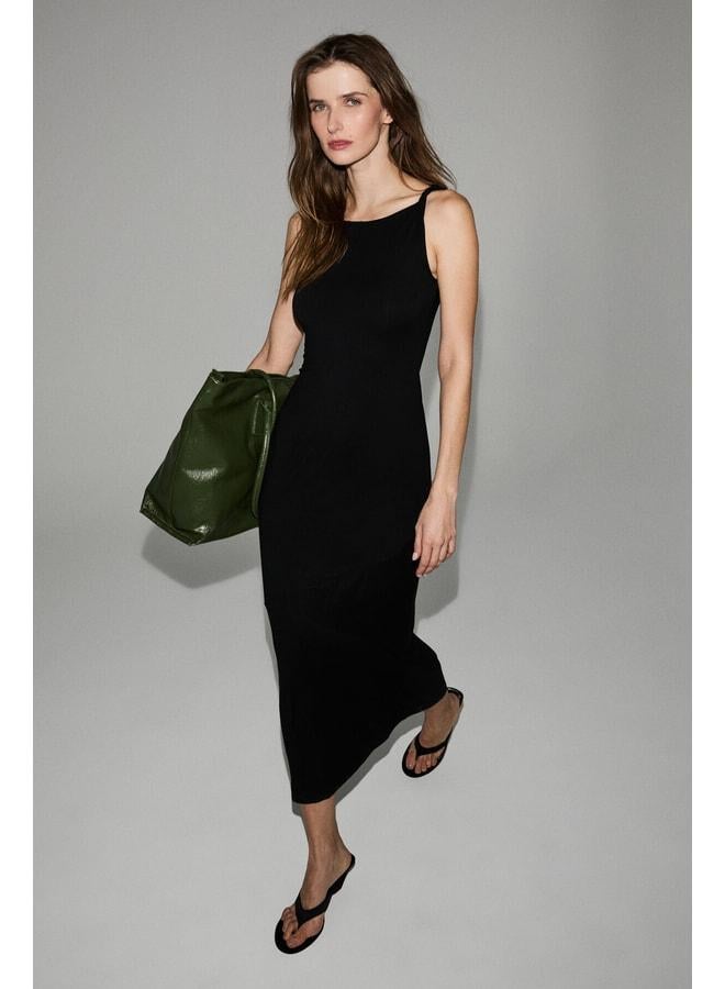 GRIMELANGE BAMBINA Women's Soft and Stretchy Fabric Double-Knot Shoulder Long Black Dress. - Image 2
