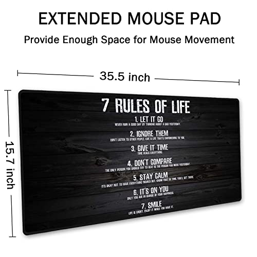 SSOIU 7 Rules of Life Motivational Quotes Mouse Pad 35.5 X 15.7 Inch XXL Full Desk Mousepad Extended Large Non-Slip Rubber Base Waterproof Big Keyboard Mat with Stitched Edges for Gaming and Office - Image 2