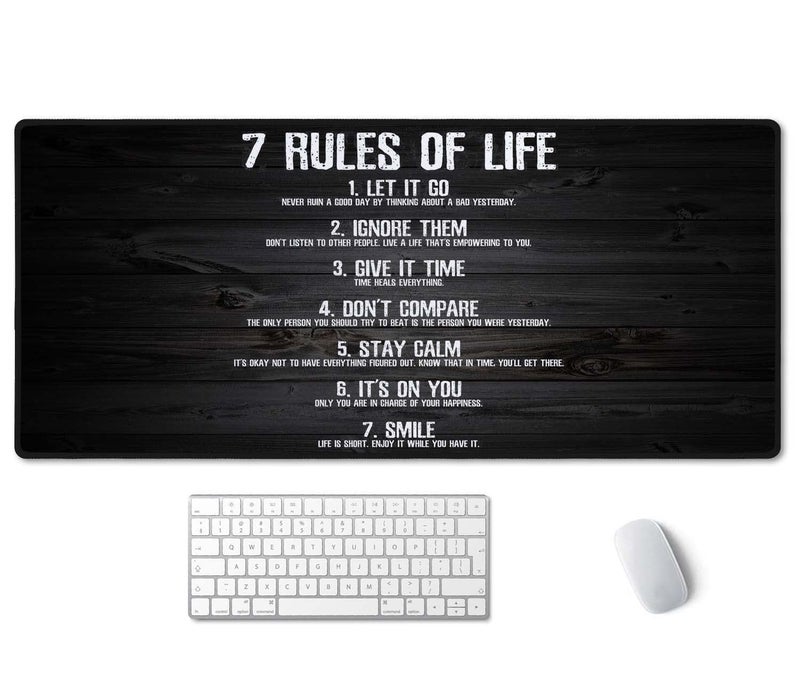 SSOIU 7 Rules of Life Motivational Quotes Mouse Pad 35.5 X 15.7 Inch XXL Full Desk Mousepad Extended Large Non-Slip Rubber Base Waterproof Big Keyboard Mat with Stitched Edges for Gaming and Office - Image 1