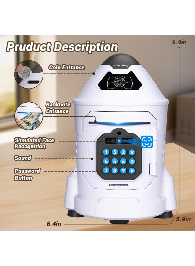 كيلا صندوق نقود إلكتروني آمن للأطفال، تصميم للجنسين، طراز 2025 صندوق ألعاب ادخار على شكل ماكينة صراف آلي يتميز بوظائف محاكاة التعرف على كلمة المرور والوجه هدية مثالية لعيد الميلاد أو عيد الميلاد للأطفال الذين تتراوح أعمارهم بين 4 و 10 سنوات صندوق نقود على شكل صاروخ فضائي - Image 2