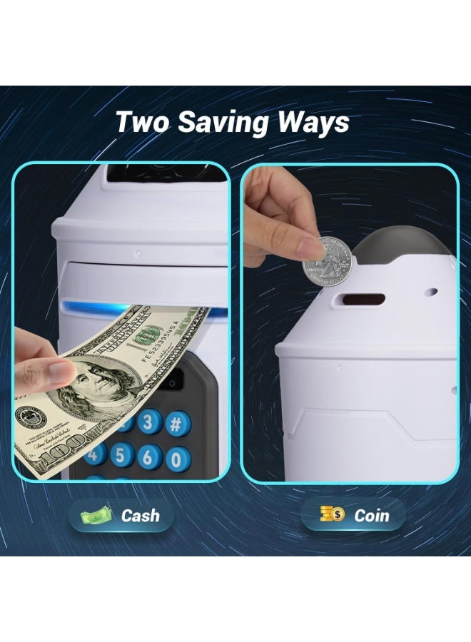 كيلا صندوق نقود إلكتروني آمن للأطفال، تصميم للجنسين، طراز 2025 صندوق ألعاب ادخار على شكل ماكينة صراف آلي يتميز بوظائف محاكاة التعرف على كلمة المرور والوجه هدية مثالية لعيد الميلاد أو عيد الميلاد للأطفال الذين تتراوح أعمارهم بين 4 و 10 سنوات صندوق نقود على شكل صاروخ فضائي - Image 3