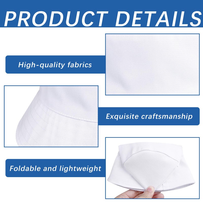 DASSNANE 8 PCS Cotton White Bucket hat Blank Bucket Hat for tie dye Bulk Double Sided Wearable for Men and Women Suitable for Summer Beach Outdoor Camping Solid Color Hand Painted Sun Cap - Image 3