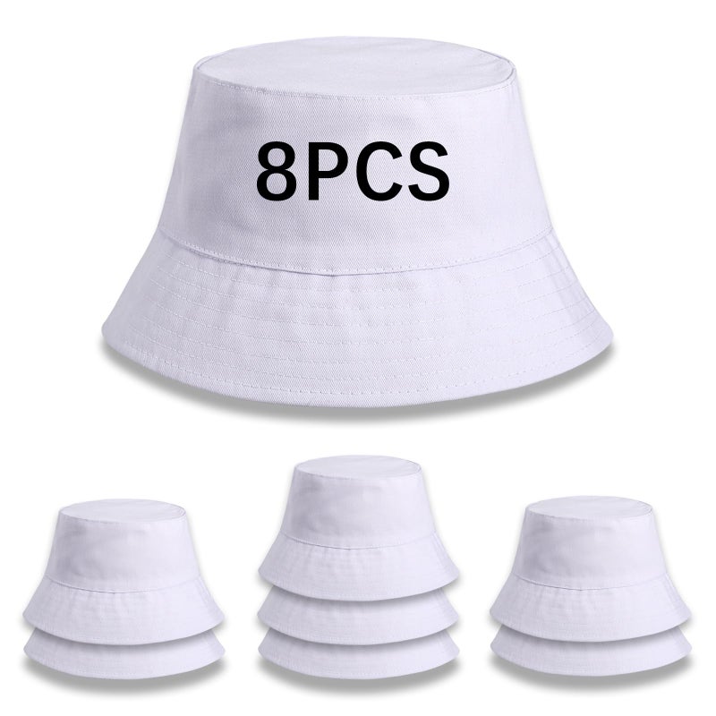 DASSNANE 8 PCS Cotton White Bucket hat Blank Bucket Hat for tie dye Bulk Double Sided Wearable for Men and Women Suitable for Summer Beach Outdoor Camping Solid Color Hand Painted Sun Cap - Image 1