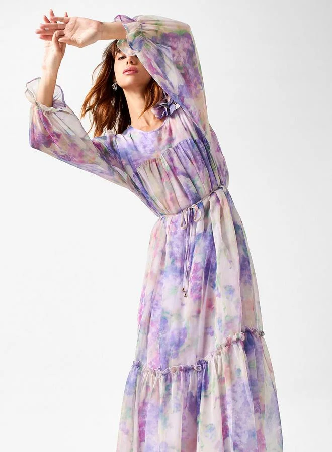 2Xtremz 2Xtremz All-Over Print Dress with Volume Sleeves and Tie-Up Belt