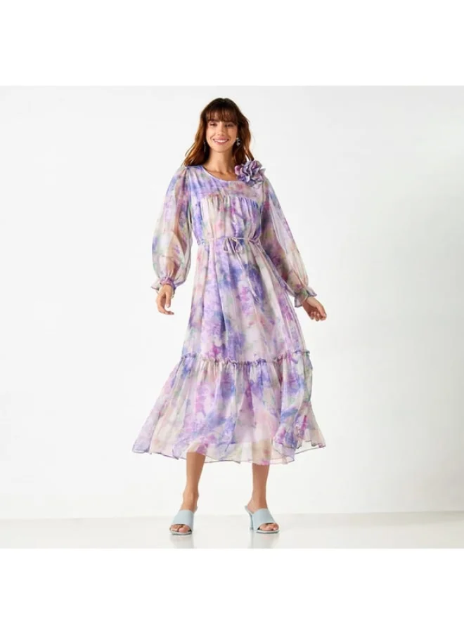 2Xtremz 2Xtremz All-Over Print Dress with Volume Sleeves and Tie-Up Belt