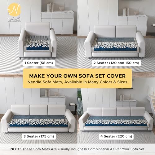 Nendle Superior Velvet Floral Sofa Mat 5 Seater Set Durable Protector for Living Room Mat 3 Seater and 2 Seater, Suitable for L Shape, Sectional and U Shape Sofa (Blue, Pack of 2) - Image 5