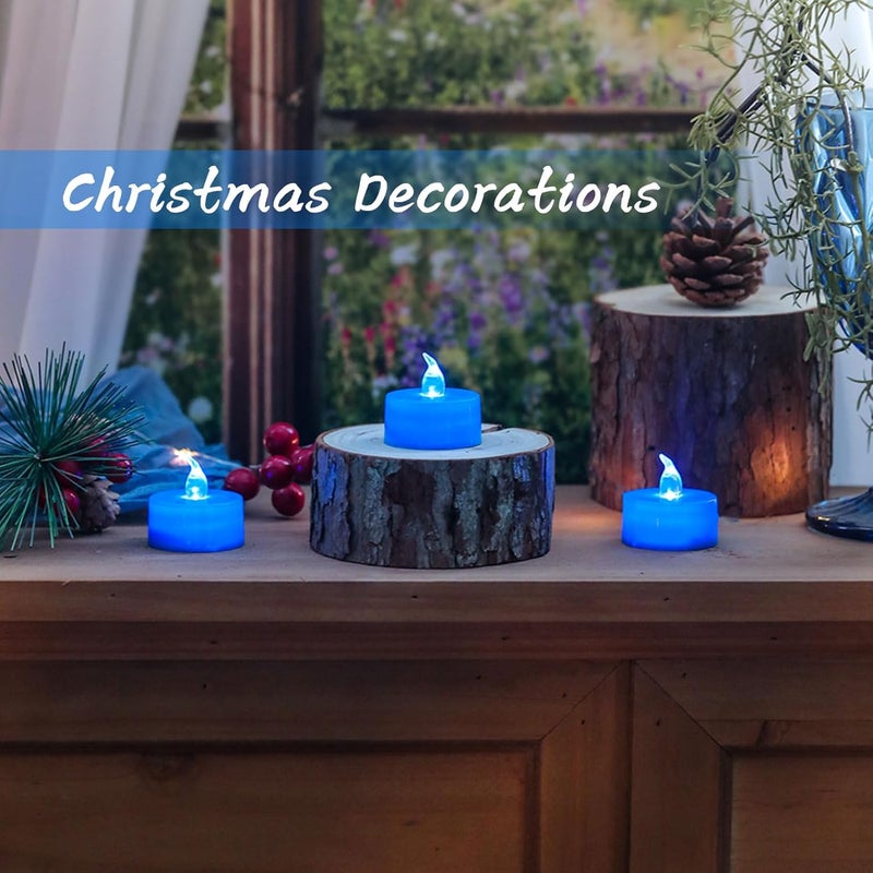 LANKER 24 Pack LED Tea Lights Candles, Flickering Blue Flameless Tealights, Long Lasting Battery Operated Fake Candles, Decoration for Halloween and Christmas (Blue - 24pcs) - Image 3