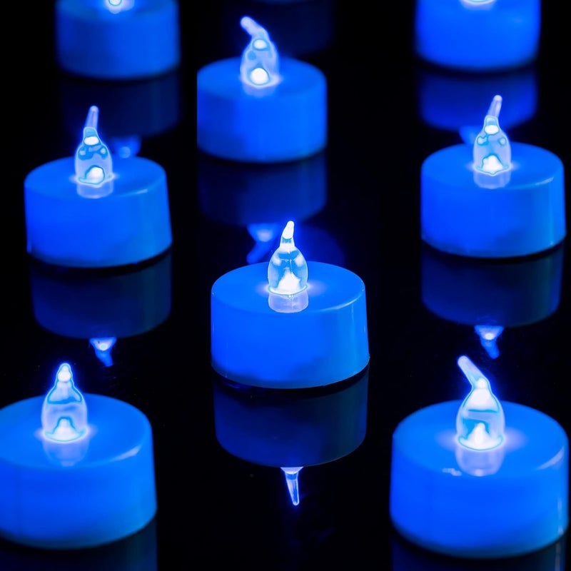 LANKER 24 Pack LED Tea Lights Candles, Flickering Blue Flameless Tealights, Long Lasting Battery Operated Fake Candles, Decoration for Halloween and Christmas (Blue - 24pcs) - Image 1