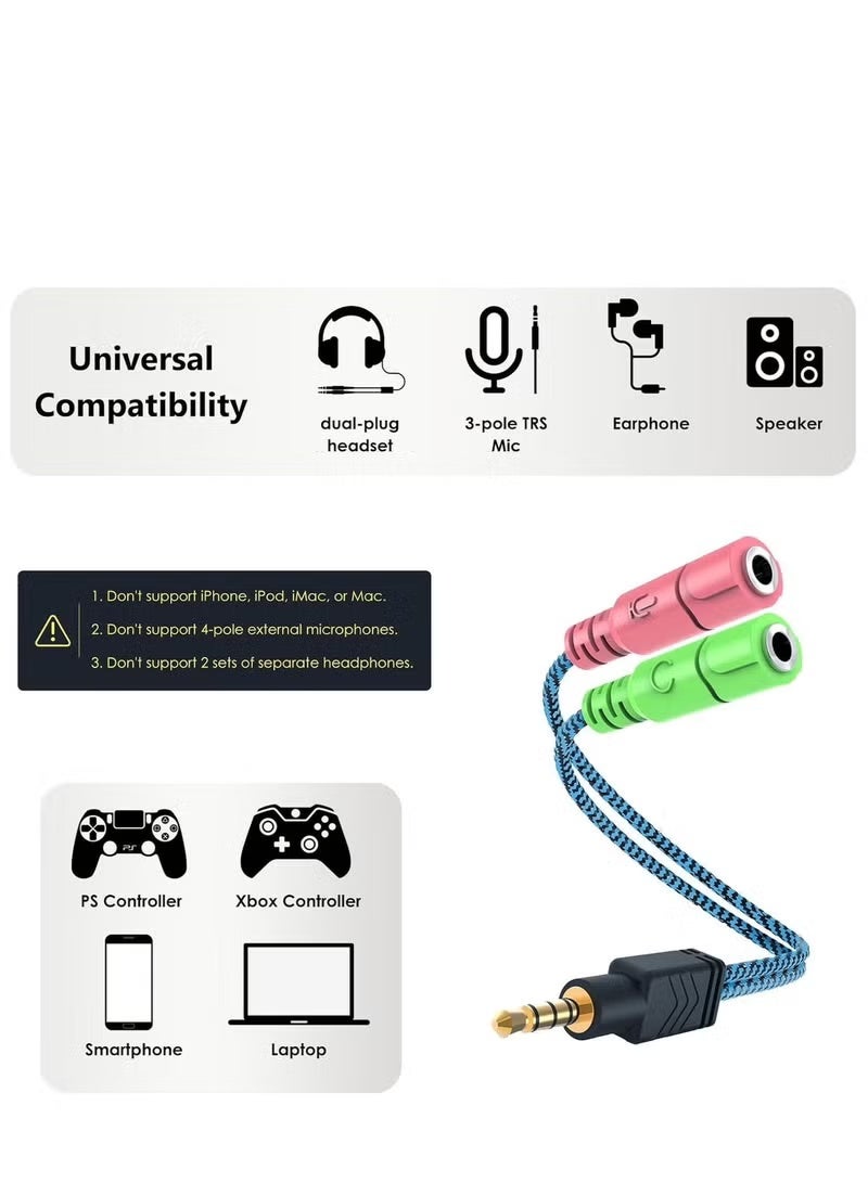 KOTION EACH 3.5mm Headphone Splitter, Hi-Fi Sounds Extension Cable Audio Stereo Y Splitter, 3.5mm Male to 2 Female (TRRS - 4 Pole) Headset Splitter, Aux Jack Splitter Compatible with PS4, Switch, Phone & More, Multidevice Compatibility, Gaming Headset Adapter, Compact Design, Portable Adapter, Durable Connector, Highquality Wiring, Trrs Connector, Music Enthusiasts, Mobile Users - Image 2