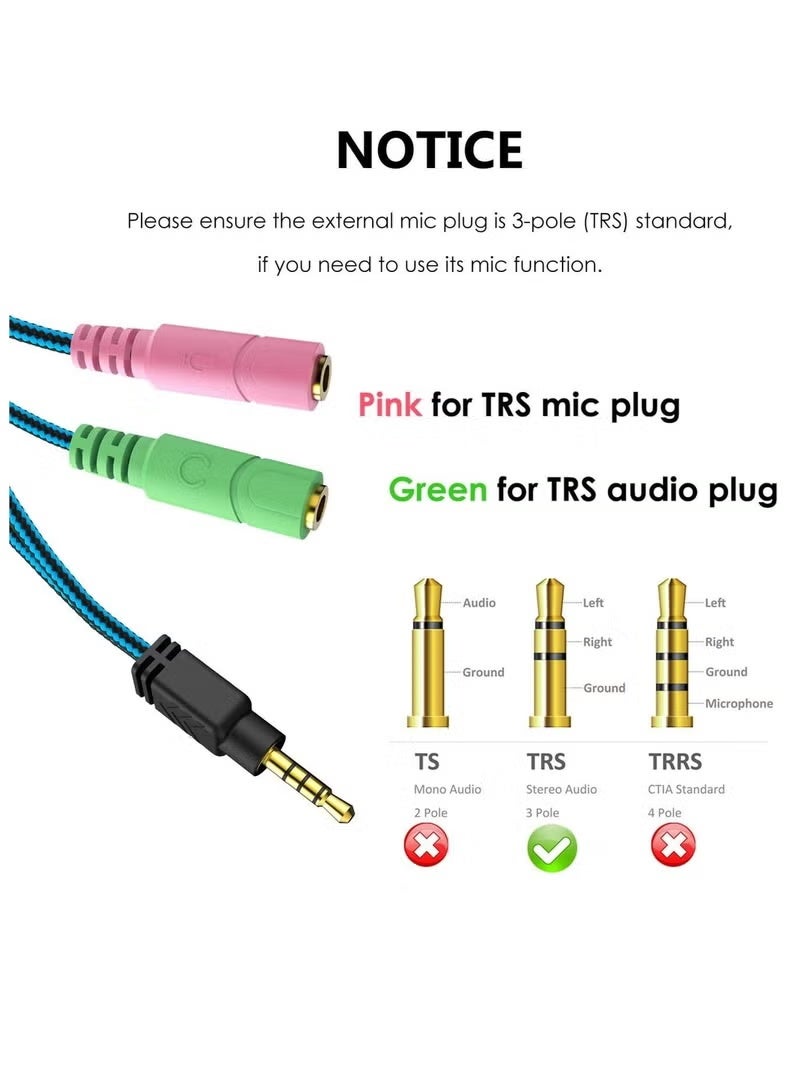 KOTION EACH 3.5mm Headphone Splitter, Hi-Fi Sounds Extension Cable Audio Stereo Y Splitter, 3.5mm Male to 2 Female (TRRS - 4 Pole) Headset Splitter, Aux Jack Splitter Compatible with PS4, Switch, Phone & More, Multidevice Compatibility, Gaming Headset Adapter, Compact Design, Portable Adapter, Durable Connector, Highquality Wiring, Trrs Connector, Music Enthusiasts, Mobile Users - Image 4