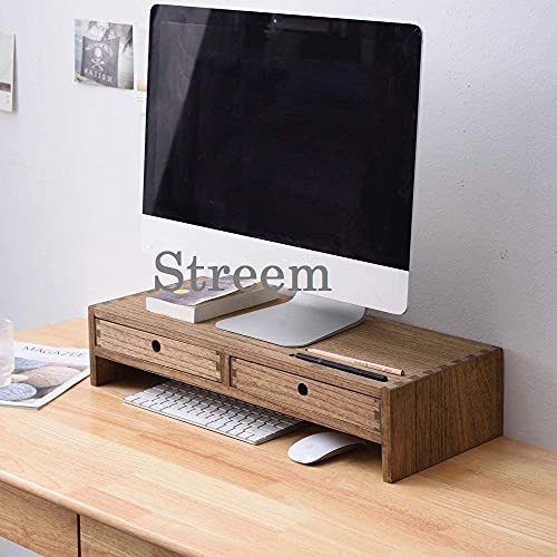Streem Wooden Computer Monitor Stand, Monitor Riser Desk Shelf Desktop Stand TV Laptop Riser with Keyboard Storage Desk (Walnut Finish) - Image 2