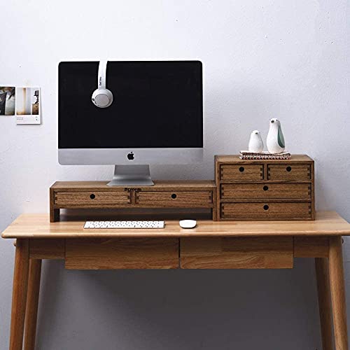 Streem Wooden Computer Monitor Stand, Monitor Riser Desk Shelf Desktop Stand TV Laptop Riser with Keyboard Storage Desk (Walnut Finish) - Image 4