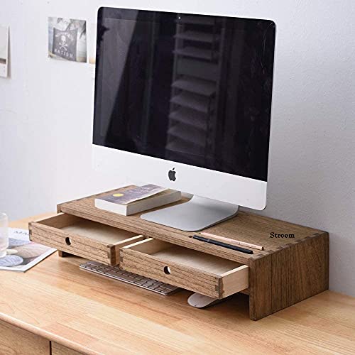 Streem Wooden Computer Monitor Stand, Monitor Riser Desk Shelf Desktop Stand TV Laptop Riser with Keyboard Storage Desk (Walnut Finish) - Image 3