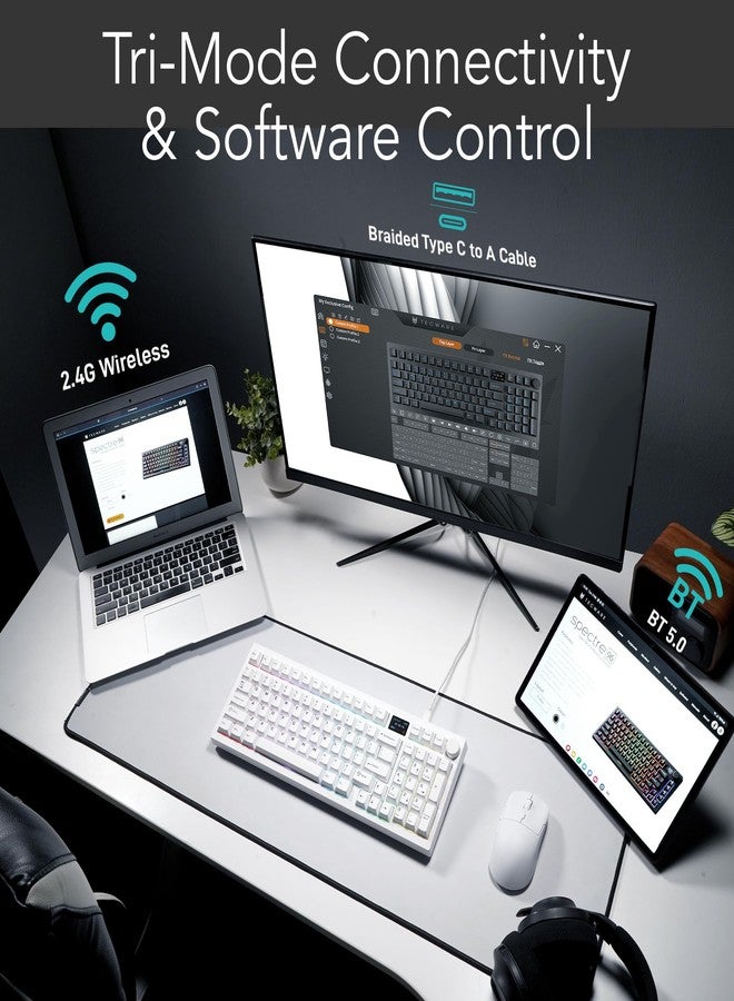 TECWARE Spectre 96% RGB Mechanical Gaming Keyboard with Customizable LCD Screen, Multi-Function Knob, Gasket Mount, South Face 5-Pin Universal Hot-Swappable Sockets White Candy Red Switch - Image 3