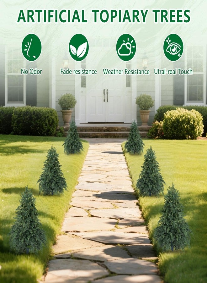 أشجار سرو صناعية مُقلمة على شكل أرز مع وتد أرضي، قطعتان من شجيرات الصنوبر الصناعية، نباتات دائمة الخضرة صناعية مقاومة للأشعة فوق البنفسجية للزراعة الداخلية والخارجية في الشرفة الأمامية - Image 2