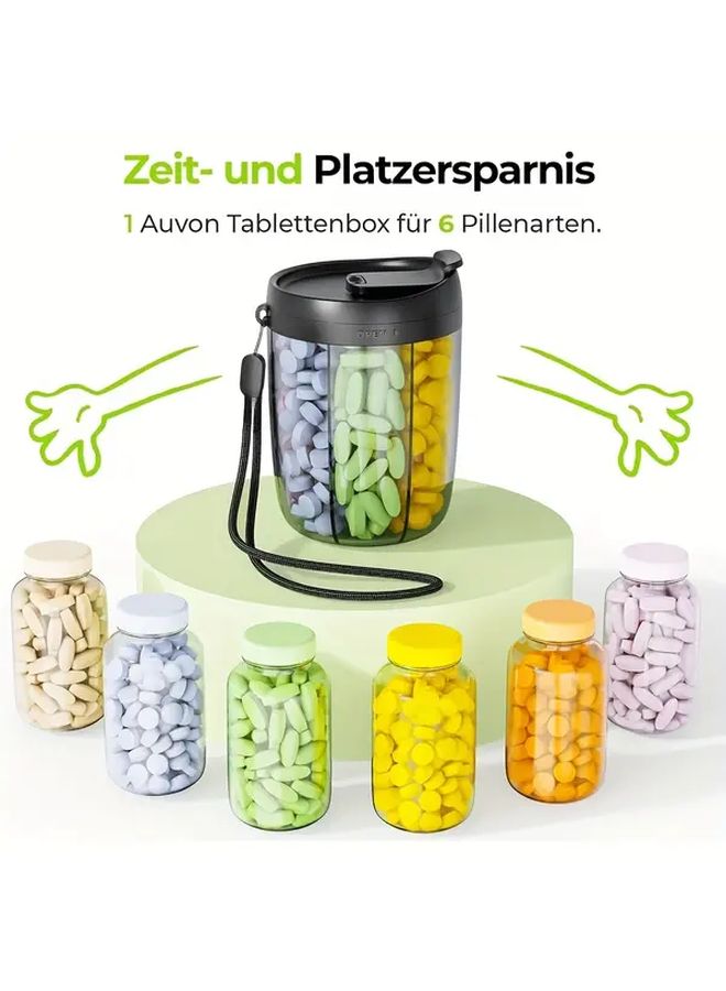 7 Day Pill Box 7 Compartment Round Pill Organizer Durable Plastic Medicine Storage Black Travel Case For Vitamins Fish Oil Supplements - Image 1