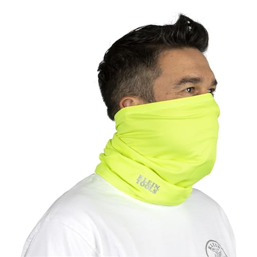 Klein Tools 60465 Cooling Band for Neck and Face with Evaporative Performance Knit Fabric Cools Instantly When Wet UPF 50 Protection Yellow