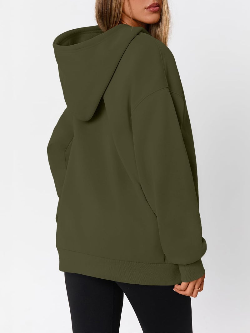 WYNNQUE Hoodies for Women Oversized Sweatshirts Fall Fashion Outfits 2026 Casual Sweaters Tops Fleece Plus Size Workout Comfy Winter Clothes ArmyGreen XS - Image 4