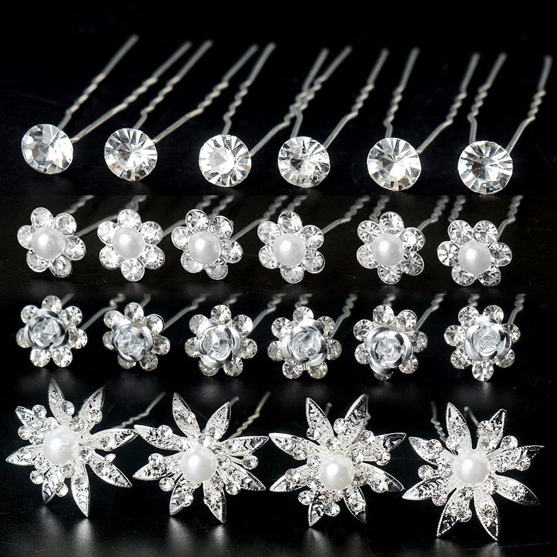 SUMAJU 40 Pieces Bridal Hair Pins, Clips and Barrettes with Crystal Pearl Flowers, Women's Proms Hair Jewelry Accessories, Gift Stocking Stuffers for Girls - Image 1