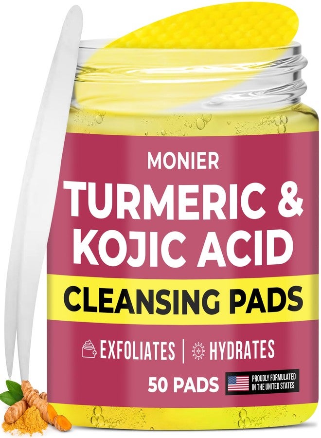 MONIER Turmeric Kojic Acid Cleansing Pads for Face Dark Spots - Hydrates & Plumps Skin - With Vitamin C & E - Sensitive Skin Friendly (50 Pads) - Image 1