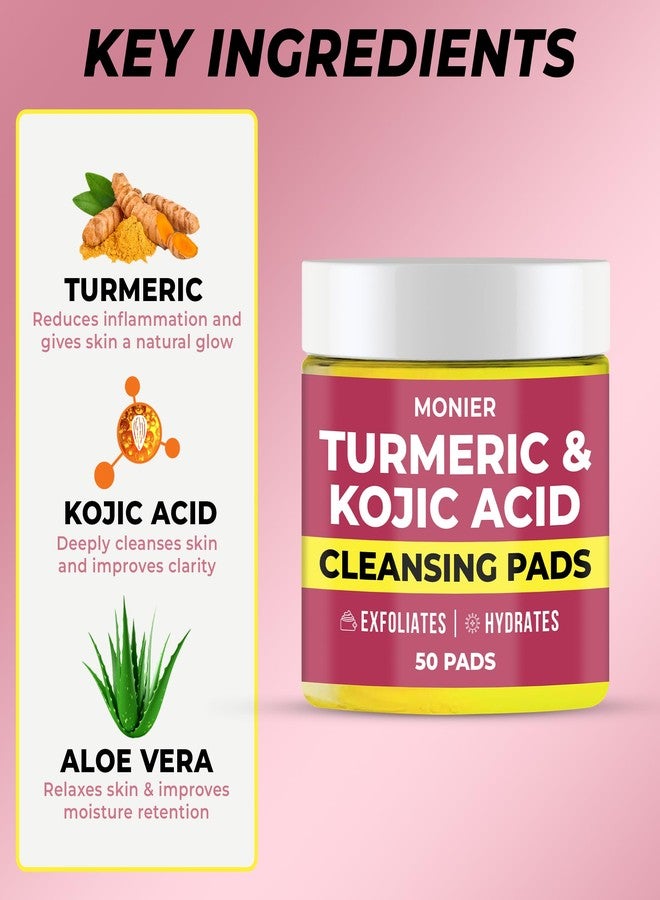 MONIER Turmeric Kojic Acid Cleansing Pads for Face Dark Spots - Hydrates & Plumps Skin - With Vitamin C & E - Sensitive Skin Friendly (50 Pads) - Image 4