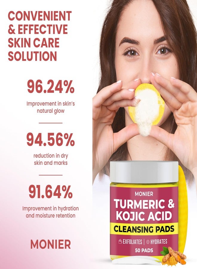 MONIER Turmeric Kojic Acid Cleansing Pads for Face Dark Spots - Hydrates & Plumps Skin - With Vitamin C & E - Sensitive Skin Friendly (50 Pads) - Image 2