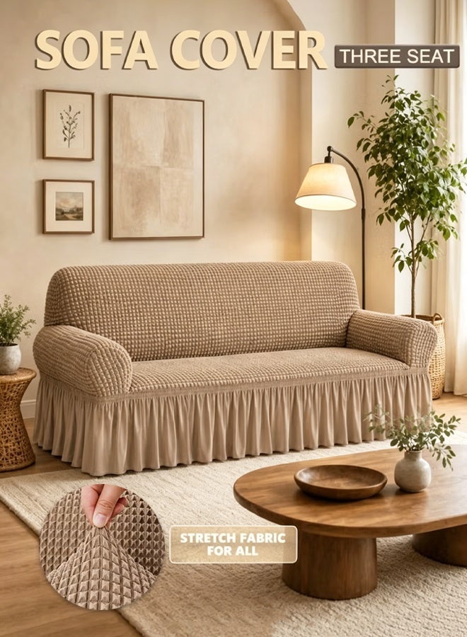 Arabest sofa cover 3 seater Super Stretchable Wrinkle-free Full Coverage Couch Slipcover Exquisitely Detailed Slip Flexible Resistant Jacquard Sofa Cover Khaki Brown 180-270cm - Image 1