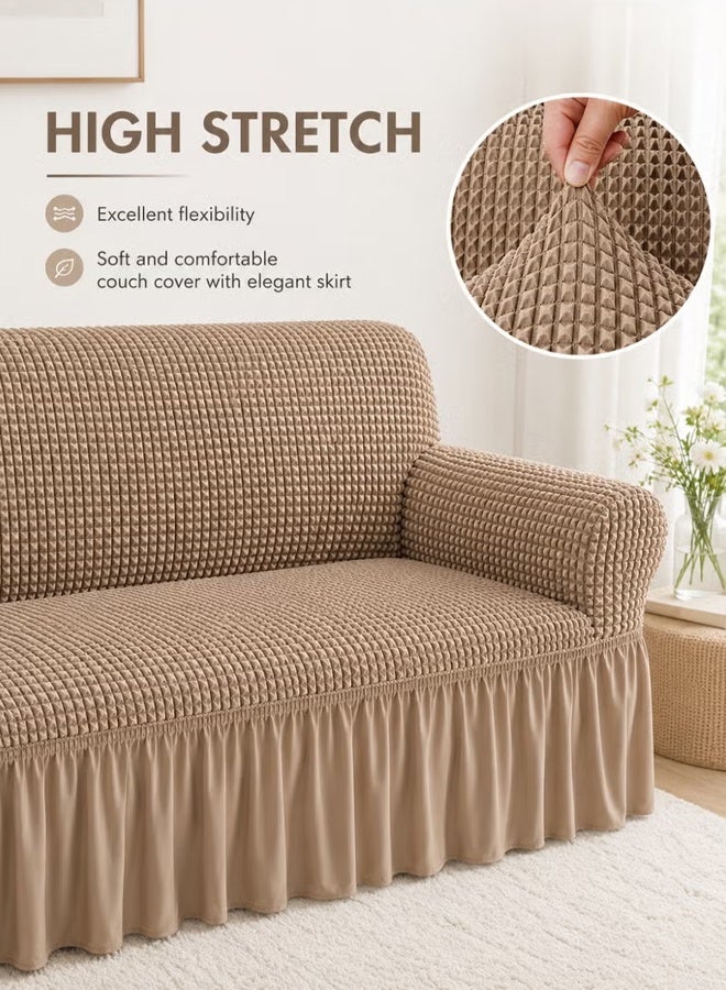 Arabest sofa cover 3 seater Super Stretchable Wrinkle-free Full Coverage Couch Slipcover Exquisitely Detailed Slip Flexible Resistant Jacquard Sofa Cover Khaki Brown 180-270cm - Image 3