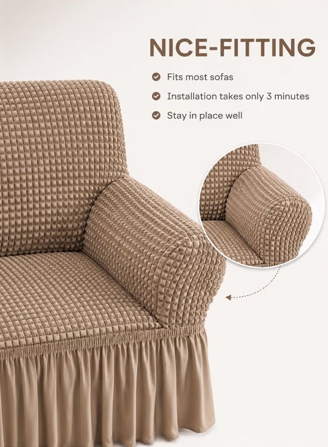 Arabest sofa cover 3 seater Super Stretchable Wrinkle-free Full Coverage Couch Slipcover Exquisitely Detailed Slip Flexible Resistant Jacquard Sofa Cover Khaki Brown 180-270cm - Image 4