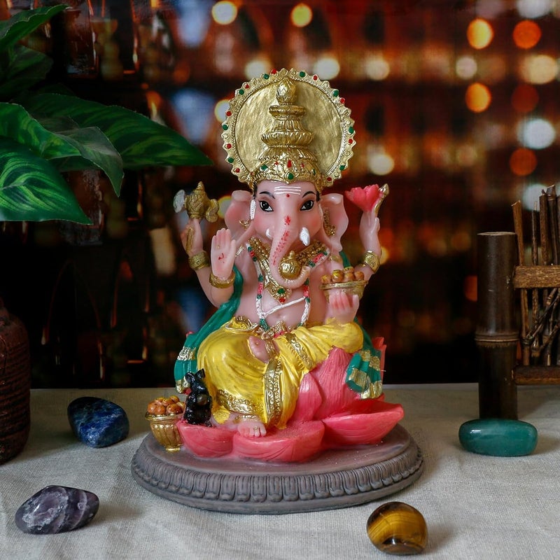 alikiki Hindu God Ganesha Idol Statue - 6.8" Hindu Murti Lord Ganesh Ganpati for Home Office Altar Mandir Temple Pooja Item Meditation Yoga Room Spiritual Decor Diwali Puja Gifts - Image 1