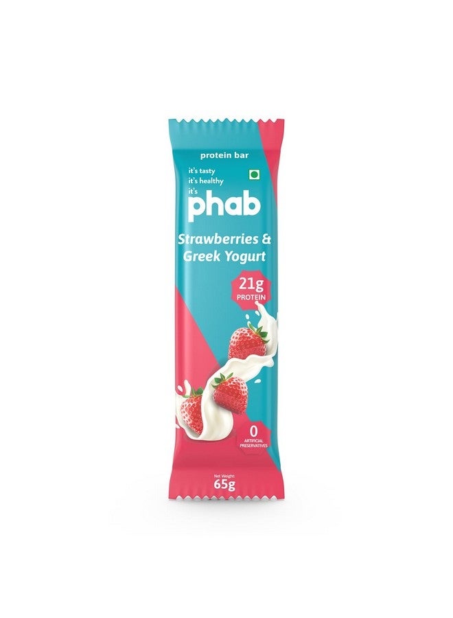 Phab Strawberries & Greek Yogurt Protein Bars with 21g Protein,No Added Sugar | High Fibre, No Trans Fat & No Preservatives | Diabetic Friendly | Healthy & Tasty | GMO Free (Pack of 6x 65g) - Image 3