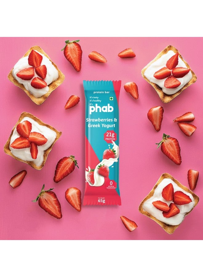Phab Strawberries & Greek Yogurt Protein Bars with 21g Protein,No Added Sugar | High Fibre, No Trans Fat & No Preservatives | Diabetic Friendly | Healthy & Tasty | GMO Free (Pack of 6x 65g) - Image 4