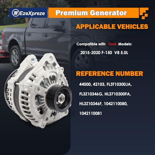 E EZEXPREZE Ezexpreze Alternator Compatible with Ford F-150 F150 2015-2020 5.0L V8, 12V 240A 6-Groove Pulley Clockwise, OE# 44000 42103 FL3T10300JA FL3Z10346G HL3710300FA HL3Z10346F 1042110081 1042110080 - Image 2