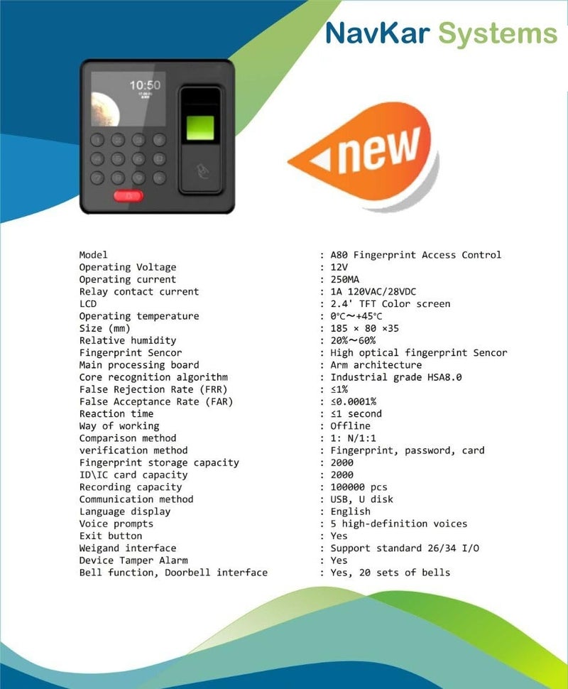 NAVKAR SYSTEMS NAVKAR SYSTEMS A80 Biometric Fingerprint Attendance with Access Control System and Excel Output in Pen Drive  - Image 4