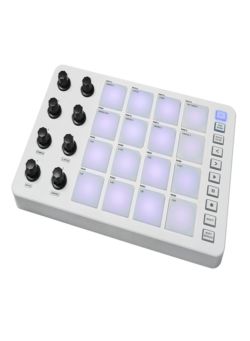 SKYFOX MIDI Controller Strike Pad RGB Backlight MIDI Keyboard BT Connection Low Latency 3.5mm Output Interface ith 16 Strike Pads 8 Assignable Knobs Note Repeat Portable MIDI Pad - Image 1
