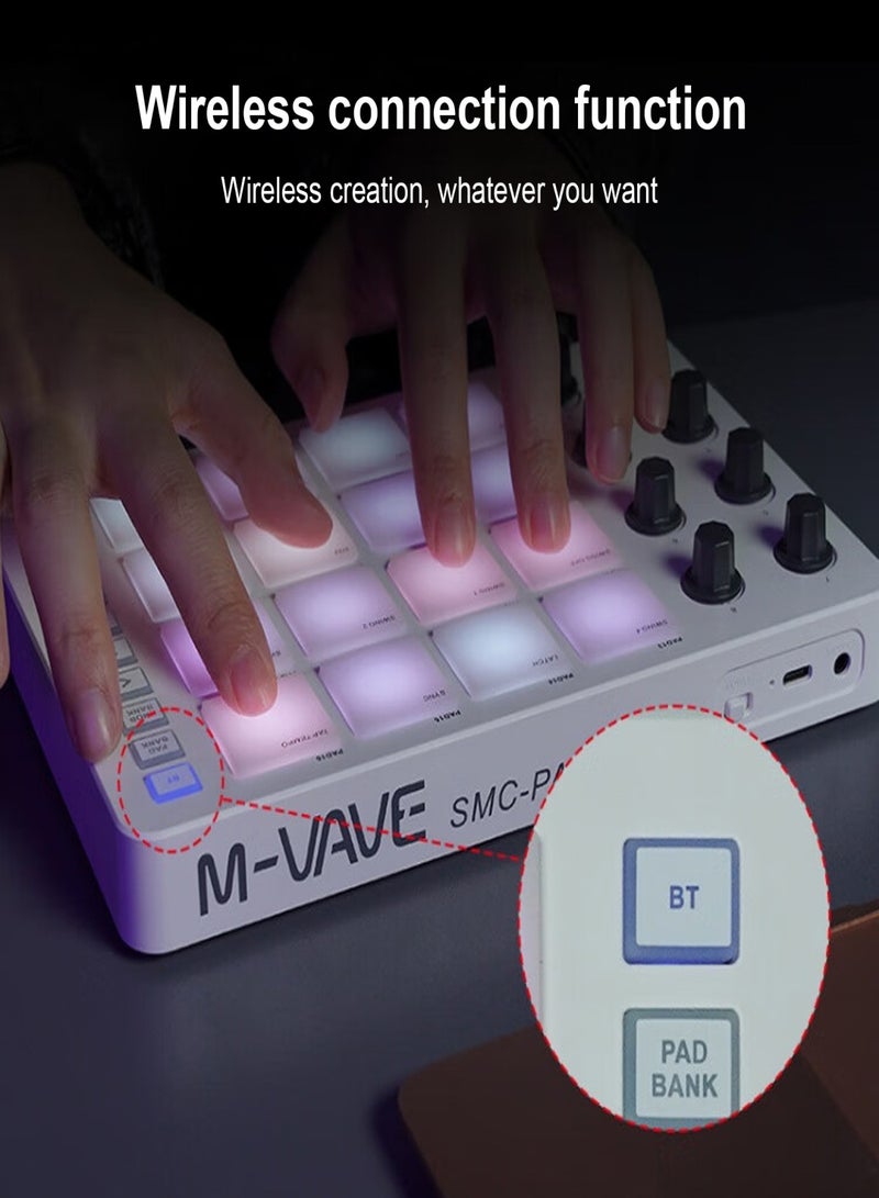 SKYFOX MIDI Controller Strike Pad RGB Backlight MIDI Keyboard BT Connection Low Latency 3.5mm Output Interface ith 16 Strike Pads 8 Assignable Knobs Note Repeat Portable MIDI Pad - Image 4