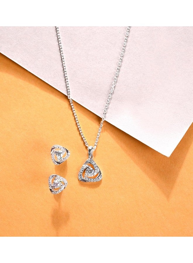 Clara 925 Sterling Silver Bianca Solitaire Pendant Earrings Chain Necklace Jewellery Set | Platinum Plated, Swiss Zirconia | Gift for Women and Girls - Image 2