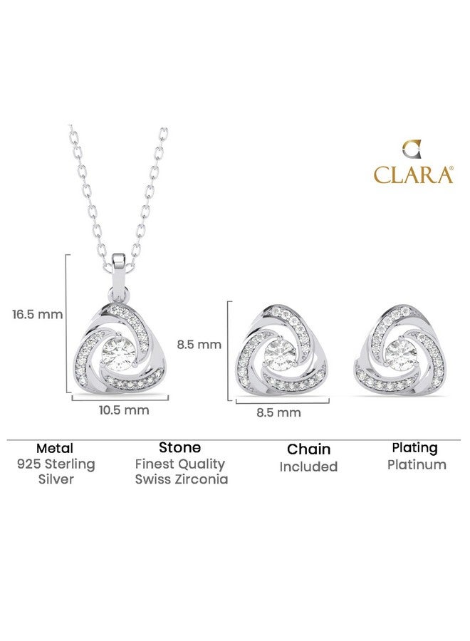 Clara 925 Sterling Silver Bianca Solitaire Pendant Earrings Chain Necklace Jewellery Set | Platinum Plated, Swiss Zirconia | Gift for Women and Girls - Image 5