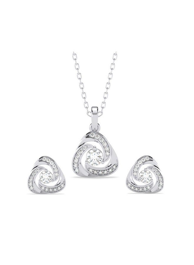 Clara 925 Sterling Silver Bianca Solitaire Pendant Earrings Chain Necklace Jewellery Set | Platinum Plated, Swiss Zirconia | Gift for Women and Girls - Image 1